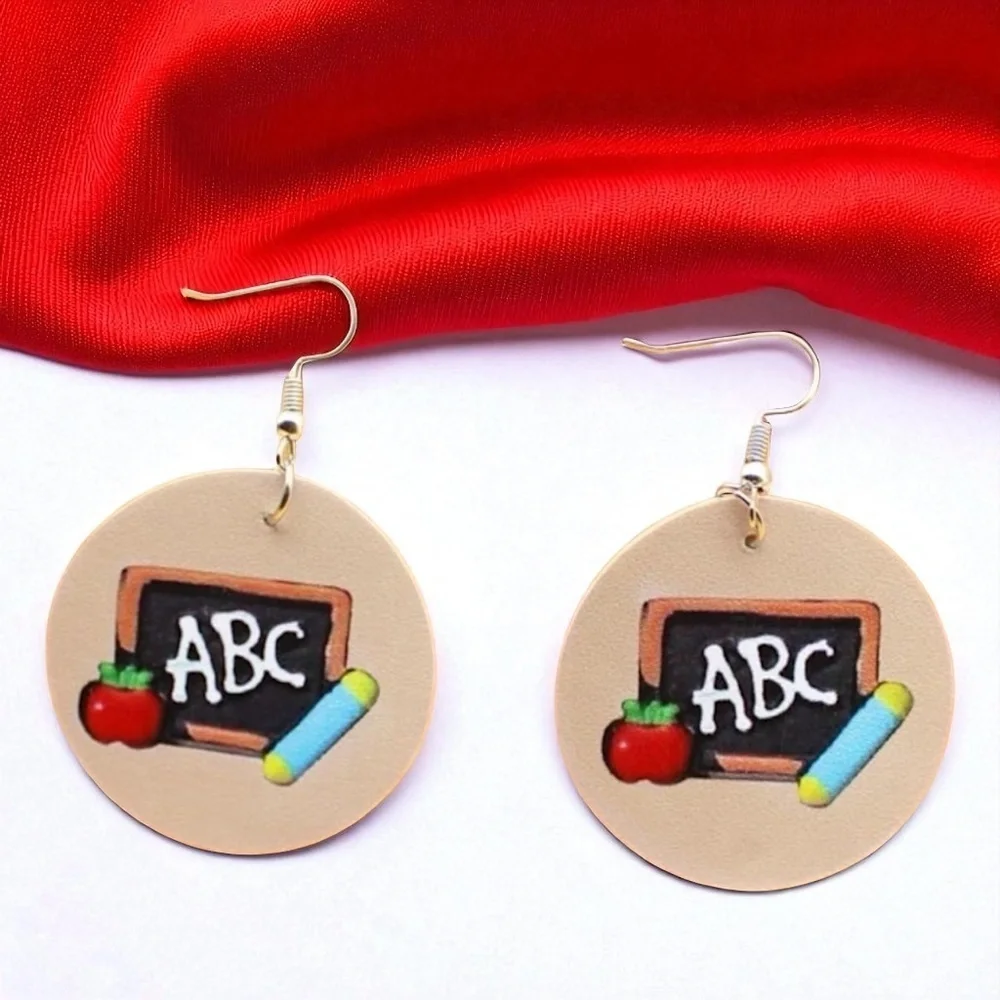 ABC Teacher Faux Leather Classroom Earrings NWT